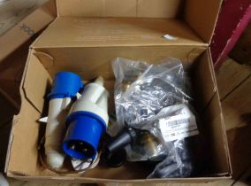 Two boxes containing a quantity of assorted electric and other fittings