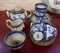 A Booths Real Old Willow tea set comprising teapot, milk, sugar and six trios
