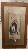 N. Gribble: a gilt framed and slipped watercolour, depicting figures under a portcullis - signed and