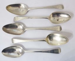 Various antique English silver spoons with stem marks