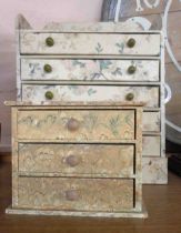 A vintage paper clad small chest of drawers - sold with another similar