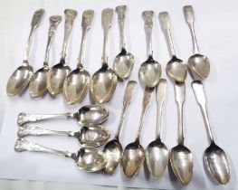 A bag containing antique Scottish silver dessert and teaspoons - various age and makers