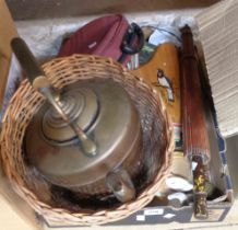 A box containing a quantity of assorted collectable items including copper kettle, Beswick Peter