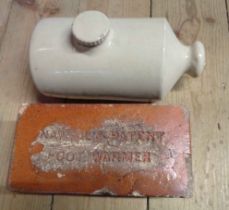 A Nawells Patent footwarmer of 'brick' form - sold with a stoneware hot water bottle