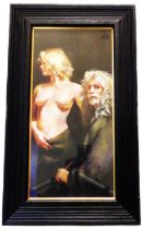 †R.O. Lenkiewicz: a typical black ribbed framed oil on canvas entitled 'Study / Paula with the