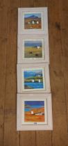 Four framed small format coloured prints, all depicting seaside views