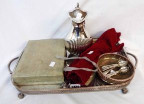 A silver plated copper gallery tray - sold with other silver plated items including hot water jug, a