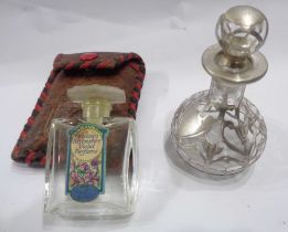 A marked 'sterling silver' caged glass scent bottle - sold with a vintage glass Devon Violet perfume