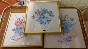 Two framed watercolour floral studies - sold with an unframed similar - various artists