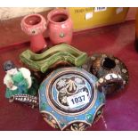 A small quantity of assorted ceramics including Thoune pottery teapot, dish, small vase, Royal