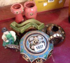 A small quantity of assorted ceramics including Thoune pottery teapot, dish, small vase, Royal