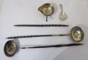 Two Georgian toddy ladles with coin set bowls and twisted whale bone handles - sold with another a/f