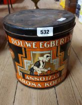 A vintage Douwe Egberts coffee tin with Art Deco decoration