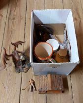 A box containing a quantity of collectable items including Swiss house form musical box, dragon