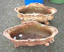 A pair of small antique French ornate cast iron planters