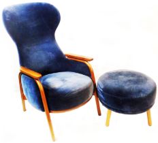 A modern Wittmann (Austria) designer Jaime Hayon 'Vuelta' high wing back open armchair with blue