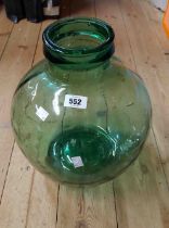 A an old Viresa green glass carboy of globe form
