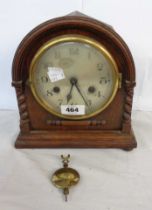 A vintage oak cased mantel clock with eight day gong striking movement a/f