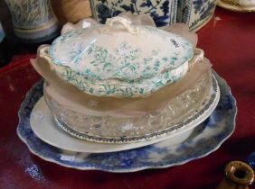 A quantity of ceramic and glass items including meat plates, etc.