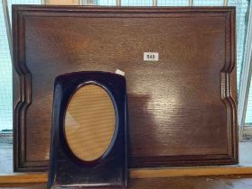 An old oak tea tray - sold with a vintage wooden photograph frame