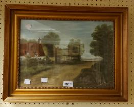 †H.E. Evans: a gilt framed watercolour, depicting a rural view with cottage and barn - signed and