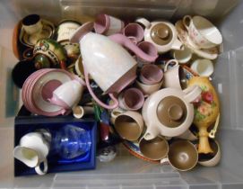 A crate containing a quantity of assorted ceramic items including Poole Pottery coffee set, etc.