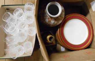 A box containing a quantity of assorted ceramics, glass and other items including plates, vase,