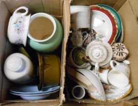 Two boxes containing a quantity of assorted ceramics including commemorative ware plates, etc.