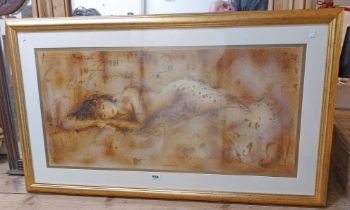 †Janet Treby: an antiqued gilt framed panoramic format original serigraph entitled 'Enchantment