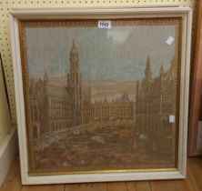 Three matching framed Belgian machine tapestry picture panels, all depicting architectural studies