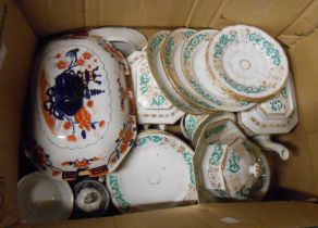 A box containing a quantity of assorted ceramics including 19th Century porcelain tea set, Mason's
