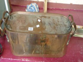 An antique copper fish kettle and lid with internal lift-out grill, makers mark for Smith &