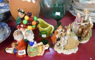 A quantity of assorted china and glassware including Royal Doulton figurine The Old Balloon Seller