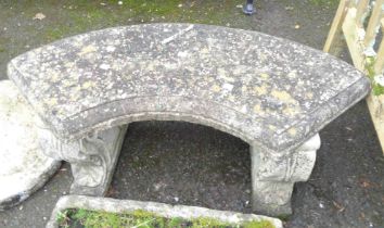 A 97cm concrete bow fronted garden seat