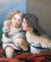 A gilt framed and slipped watercolour portrait of two 19th Century children - 30cm X 25cm