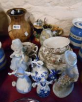 Two studio pottery vases - sold with two pottery stein style mugs, figurines, etc.