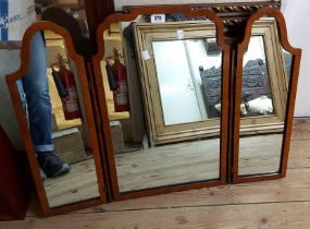 A walnut framed Queen Anne style triple dressing table mirror