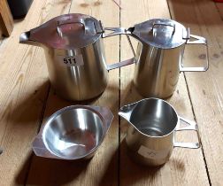 A vintage Old Hall stainless steel tea set designed by Robin Welch