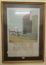 †Edward McKnight Kauffer: a framed reissue London Transport promotional poster for 'Windsor by Motor