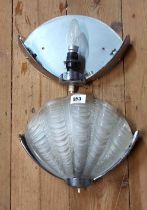 An Art Deco wall light with chrome plated frame and moulded glass shell form shade - sold with