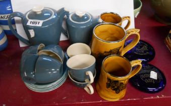 A quantity of assorted china including Poole Pottery part coffee set, two modern Bristol blue