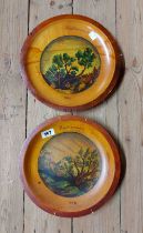 A pair of 1940's Norwegian wooden wall plaques with painted decoration, both dated 1946 and marked