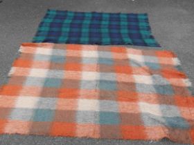 A vintage Glentana (Scotland) 70\% mohair and wool throw with blue and green tartan plaid design -