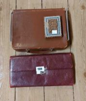 An old leather writing case, a red leather handkerchief and glove box, etc.