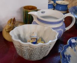 A small quantity of assorted ceramics including Brown & Polson blanc mange mould, Victorian relief