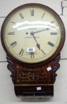A late Regency brass inlaid mahogany cased drop dial wall timepiece with convex dial marked for