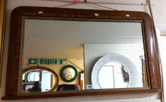 A late Victorian inlaid walnut framed overmantel mirror with oblong plate - minor loss to frame