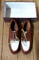 A pair of 1940/50's leather golf shoes 'The College' - size eight with utility mark in later