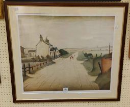 †L.S. Lowry: a framed large format coloured print entitled 'A Country Road' - 54cm X 64cm