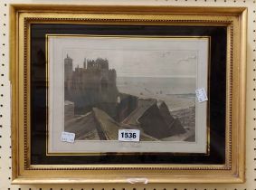 A gilt framed and vere eglomise slipped coloured engraving entitled 'Dover Castle'